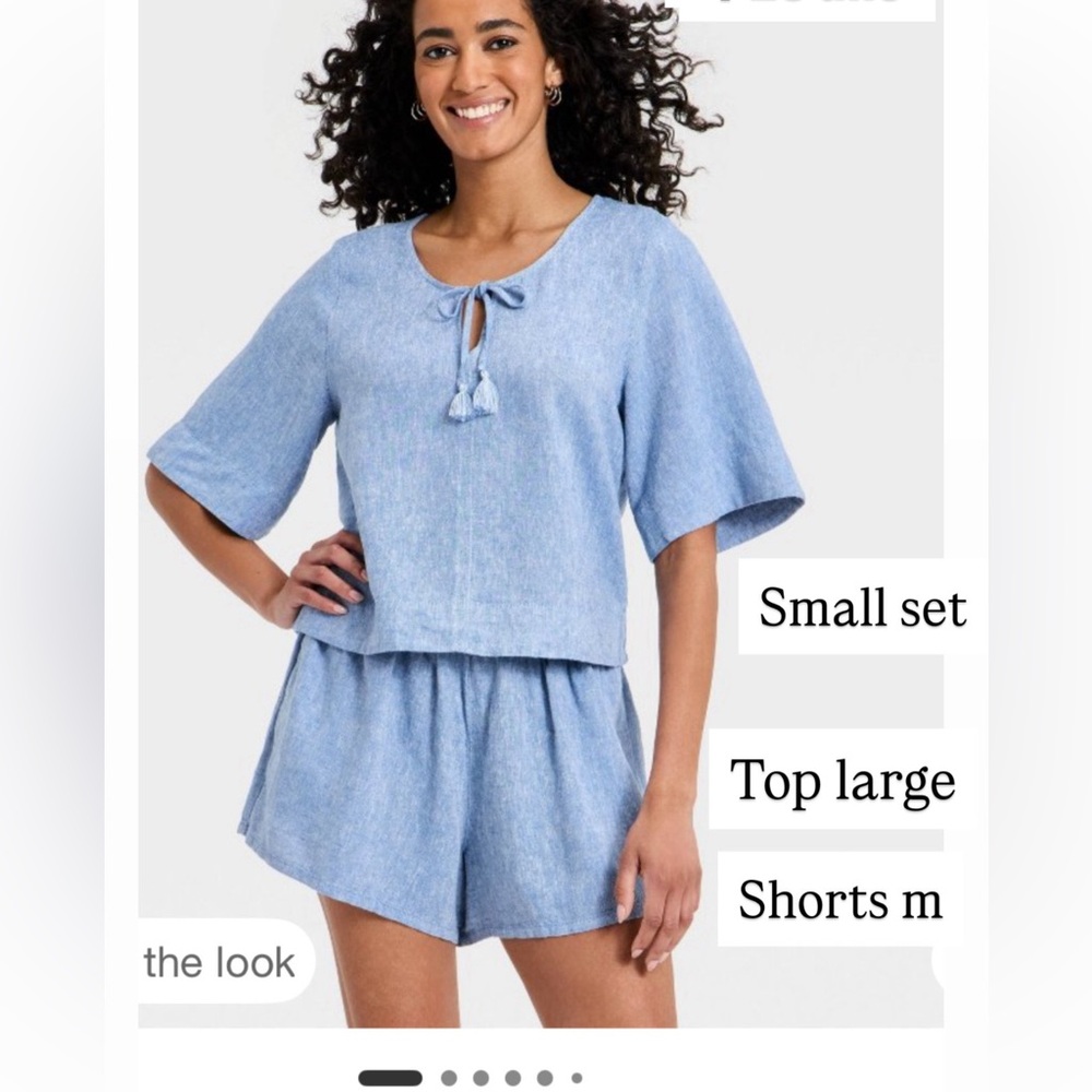 Universal Thread Light Blue Tie-Front Linen Tunic Top